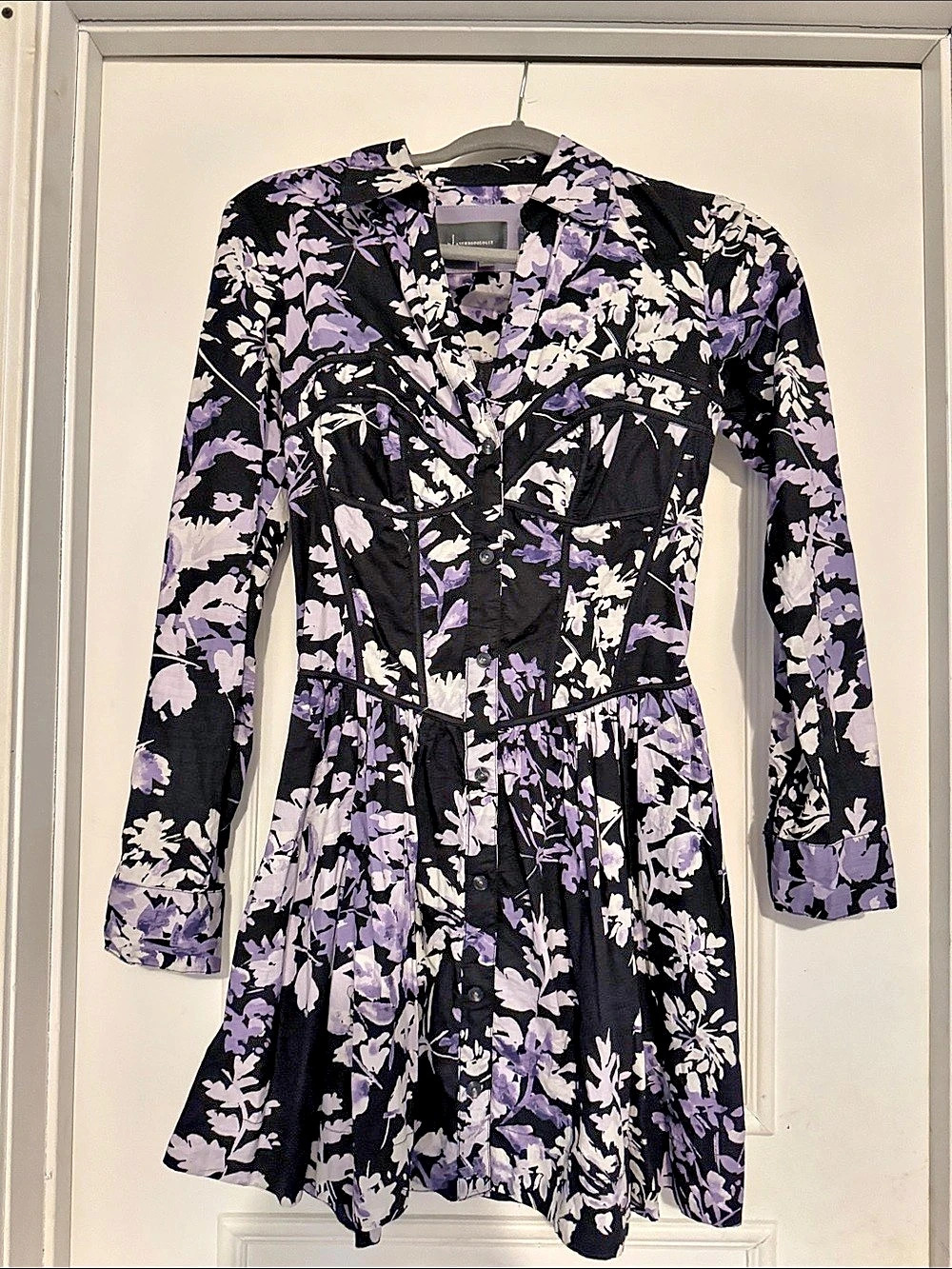 Anthropologie Corset Shirt Dress Floral Mini Black & Purple Size 4